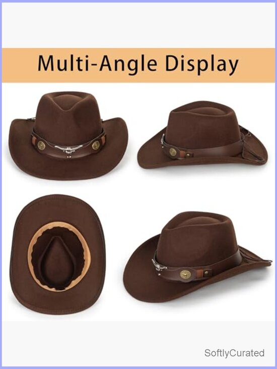 Felt Western Cowboy Hat Classic Roll Up Brim Belt Buckle Cowgirl Fedora M main image 6